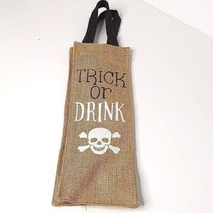 Burlap Halloween Beverage Gift Bag & Wood Halloween Sign Set